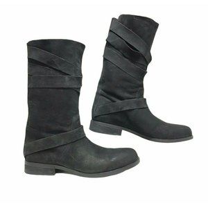 Eileen Fisher Black Nubuck Leather Strappy Boots